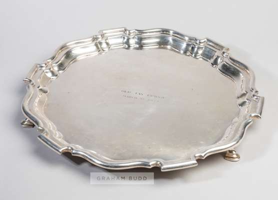 A salver commissioned to commemorate the achievement of Old Tay Bridge finishing runner-up in the Grand National at Aintree 27th March 1925,
 by Mappi