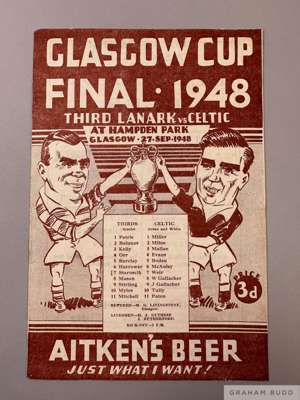 Celtic v. Third Lanark Glasgow Cup Final match programme, 27th September 1948
  signs of fold, minor faults