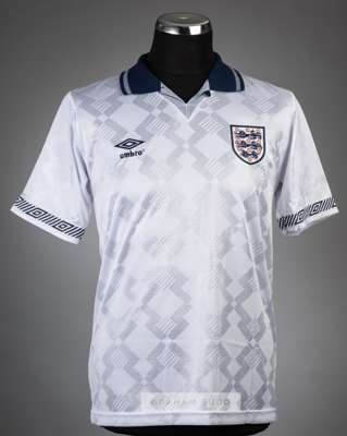 Paul Gascoigne signed white England retro jersey,
 Umbro, signed in black marker pen, with Allstars COA