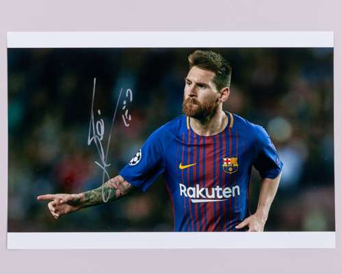 Lionel Messi and Philippe Coutinho autographed double-sided photograph