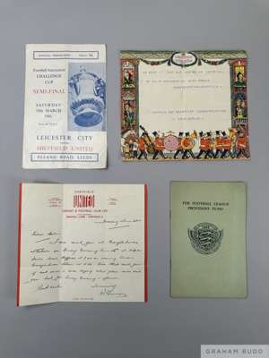 Ephemera relating to International footballer Colin Grainger, 
 including a telegram congratulating him on being selected for England duty, a letter f