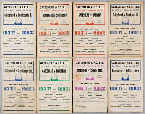 Gateshead football programmes, season 1957-58,
 complete set of homes (23); sold with 1958-59 (24), complete set of homes including FA Cup v Bradford,
