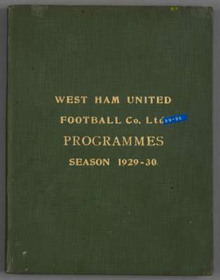 Bound volume of West Ham United home programmes season 1929-30,
 comprising first team (Football League Div 1) and reserves (London Combination), plus