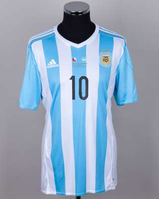 Lionel Messi blue and white No.10 Argentina v. Chile match issued shirt, 2015