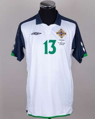 Trevor Carson white, green and blue No.13 Northern Ireland v. Albania shirt, 2010