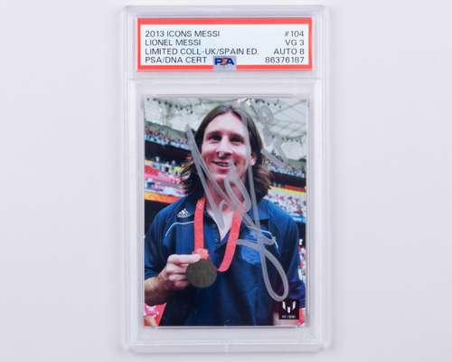 Lionel Messi autographed Icons No.104 Official Messi Card Collection PSA graded trading card