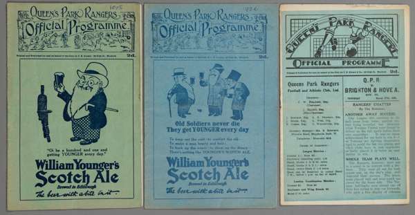 Three QPR home programmes,

F.L. Division Three (South) v Watford 17th October 1925, Bristol City 25th September 1926 and Brighton & Hove Albion 27th 
