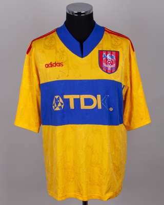 Attilio Lombardo yellow and blue No.7 Crystal Palace short-sleeved shirt