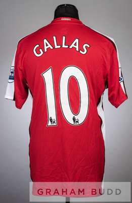 William Gallas red and white Arsenal no.10 home jersey in the Premier League, season 2008-09,
 short-sleeved with BARCLAYS PREMIER LEAGUE sleeve badge