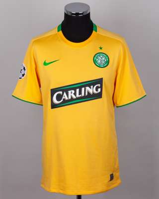 Shunsuke Nakamura yellow No.25 Celtic v. Manchester United short-sleeved shirt, 2008