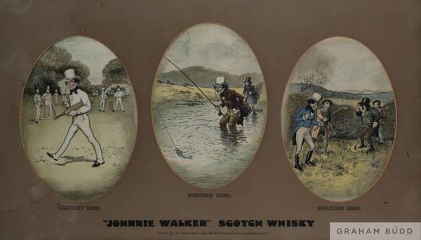 Three cricket advertisements, 
 comprising George Hirst's Yorkshire Toffee and Treacle Toffee advertisement poster, mounted, glazed and framed, 50 by 