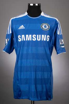 Fernando Torres blue and white No.9 Chelsea short-sleeved jersey, 2011-12, 
 Adidas, 9, with crew-neck collar and embroidered cloth badge inscribed CH