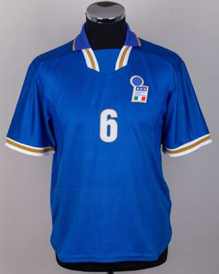 Alessandro Costacurta blue No.6 Italy v. England match worn short-sleeved shirt, 1997