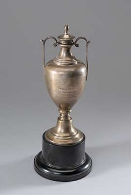 Silver miniature replica of the Football League trophy awarded to a Wolverhampton Wanderers player in season 1957-58 by the City Mayor,
 hallmarked Jo