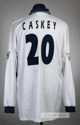 Squad-signed Darren Caskey white Tottenham Hotspur No.20 home jersey, season 1995-96,
 Pony, long-sleeved with sleeve badges, reverse lettered CASKEY,