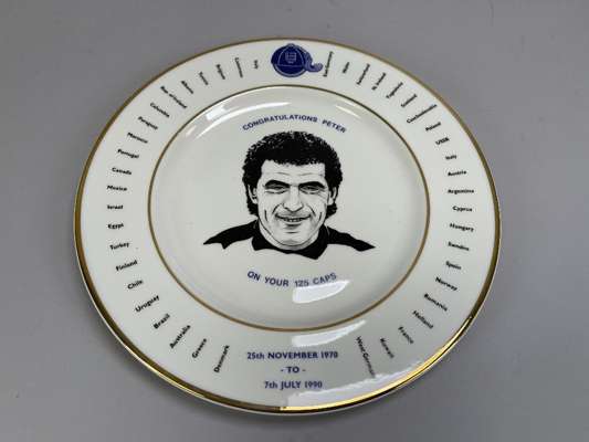 A collection of Peter Shilton Testimonial plates by Seabridge Ceramics to commemorate his 125th England International cap, each with certificate of au