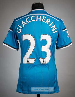 Emanuele Giaccherini light blue Sunderland AFC No.23 jersey v Arsenal, played at Emirates Stadium, 20th May 2015,
 Adidas, short-sleeved with BARCLAYS