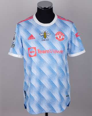 Teden Mengi blue and gray No.43 Manchester United v. Crystal Palace short-sleeved shirt, 2022