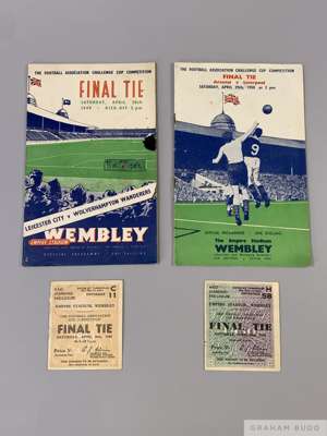 F.A. Cup Final programme Leicester City v. Wolverhampton Wanderers played at Wembley, 26th April 1949
 with ticket stub; FA Cup Final programme Arsena