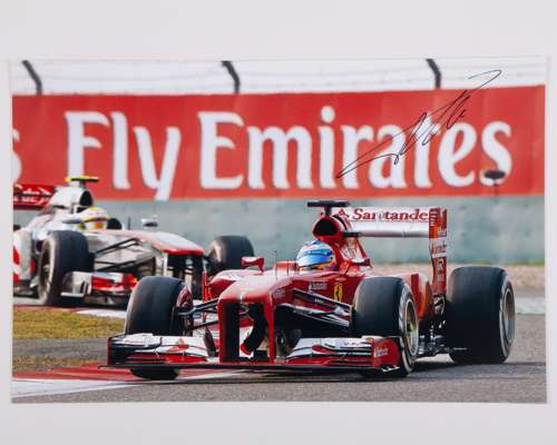 Four Fernando Alonso Signed Ferrari Large Photos