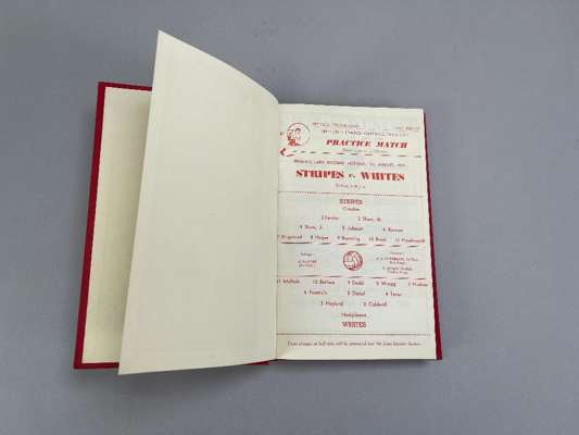 Bound volume of Sheffield United home match programmes, 1953-54 from Stripes v. Whites, Practise Match, single-sheet, 17th August 1953, to Barnsley, C
