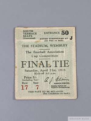 F.A. Cup Final ticket for Blackburn Rovers v. Huddersfield Town, 21st April 1928
 Row 17 Seat 7