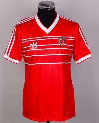 Ian Rush red and white No.9 Wales short-sleeved shirt, early 1980s