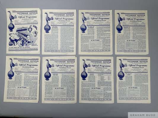 A complete run of Tottenham Hotspur home league match programmes 1950-51
 lacking Arsenal 23rd December 1950, including Whites v. Reds, 12th August 19