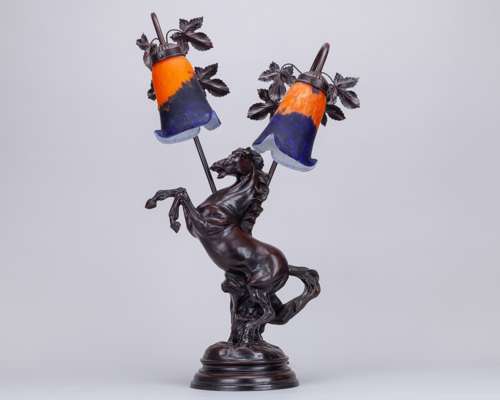 Art Nouveau heavy bronze horse lamp