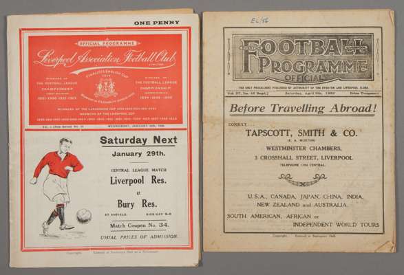 Two Liverpool 1930s home programmes,

F.L. Division One v Arsenal 9th April 1932, a combined programme also covering the Everton reserves fixture v Hu
