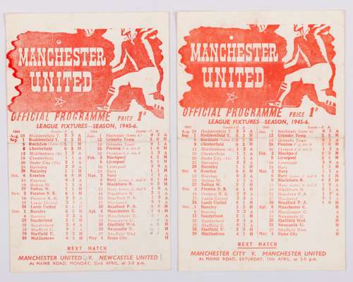 Two Manchester United single-sheet match programmes, 1945