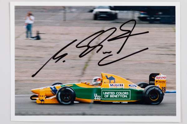 Michael Schumacher Signed Camel Benetton Ford Photo