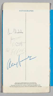 Autographed Leicester City F.A Cup finalists celebration dinner menu, held at The Bell Hotel, Leicester, 9th May 1949, 
 signed in pencil and blue ink