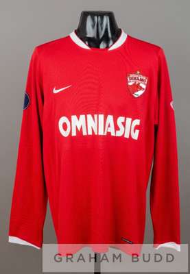 Dorin Mihut red and white FC Dinamo Bucuresti no.2 jersey v Tottenham Hotspur in the UEFA Cup at White Hart Lane, 14th December 2006,
 long-sleeved wi