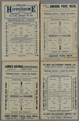 Four Sheffield Wednesday Reserve v. Lincoln City Reserve match programmes, 
 comprising 7th December 1901; 25th October 1902; 31st October 19013; and 