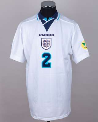 Gary Neville white England v. Scotland Euro 96 short-sleeved shirt, 1996