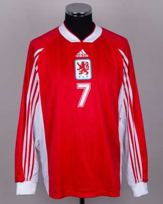 Red and white No.7 Luxembourg v. Sweden short-sleeved shirt, 1999