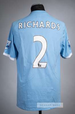 Micah Richards blue Manchester City No.2 home jersey, season 2010-11,
 Umbro, short-sleeved with BARCLAYS PREMIER LEAGUE sleeve badges, embroidered cl