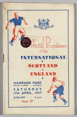 Scotland v England official programme, played at Hampden Park, Glasgow on 17th April 1937

 Condition fair with centre line-up page loose and with pap