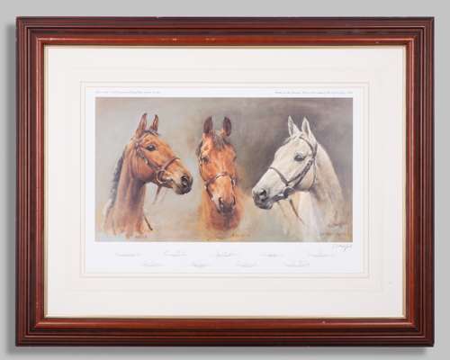 Multi-signed Susan Crawford (British, b.1941) "We Three Kings" racehorses print