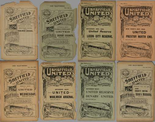 Eight Sheffield United v. Lincoln City Reserve home match programmes 1903-1919, 
 comprising 3rd October 1903; 5th October 1907; 3rd January 1910; 21s