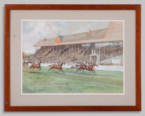 John Beer (British, 1853-1906) watercolour of 1904 Cambridgeshire Handicap at Newmarket