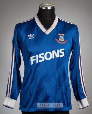 Blue Ipswich Town Centenary Year No.14 substitute's home jersey, season 1988-89,
 Adidas, long-sleeved with embroidered club crest and 1988 CENTENARY 
