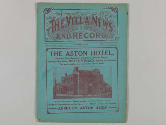 Aston Villa Reserves v. Liverpool Reserves match programme, 18th December 1920.