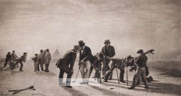 Charles Lees RSA (Scottish, 1800-1880) SUMMER EVENING ON MUSSELBURGH LINKS,
 monochrome photogravure, image: 13” x 24”, framed: 30” x 39”

 Please be 