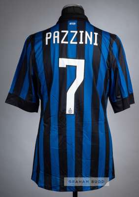 Giampaolo Pazzini blue and black striped FC Inter No.7 jersey from the Dublin Super Cup match v Manchester City, played at Aviva Stadium, Dublin, 31st