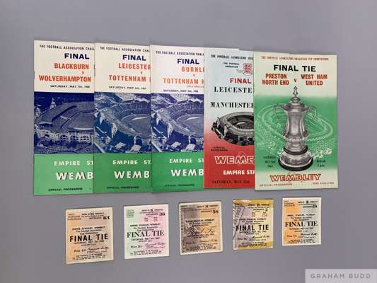 A run of five F.A. Cup Final programmes, 1960, 1961, 1962, 1963 and 1964 all played at Wembley
 all with ticket stubs (10)