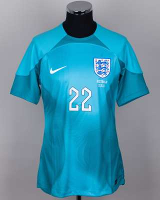 Aaron Ramsdale blue No.22 England v. Australia goalkeeper shirt, 2023