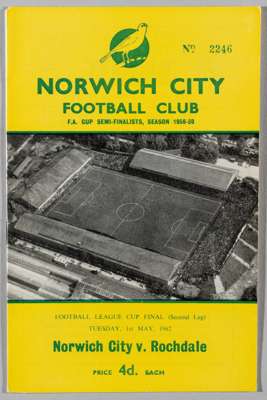 1962 Football League Cup Final programme for second leg Rochdale v Norwich, played at Norwich, 1st May 1962,
 12-page with illustrated cover, clean co