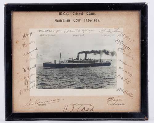 MCC Australian Tour 1924-25 - the mount bearing eighteen autographs
